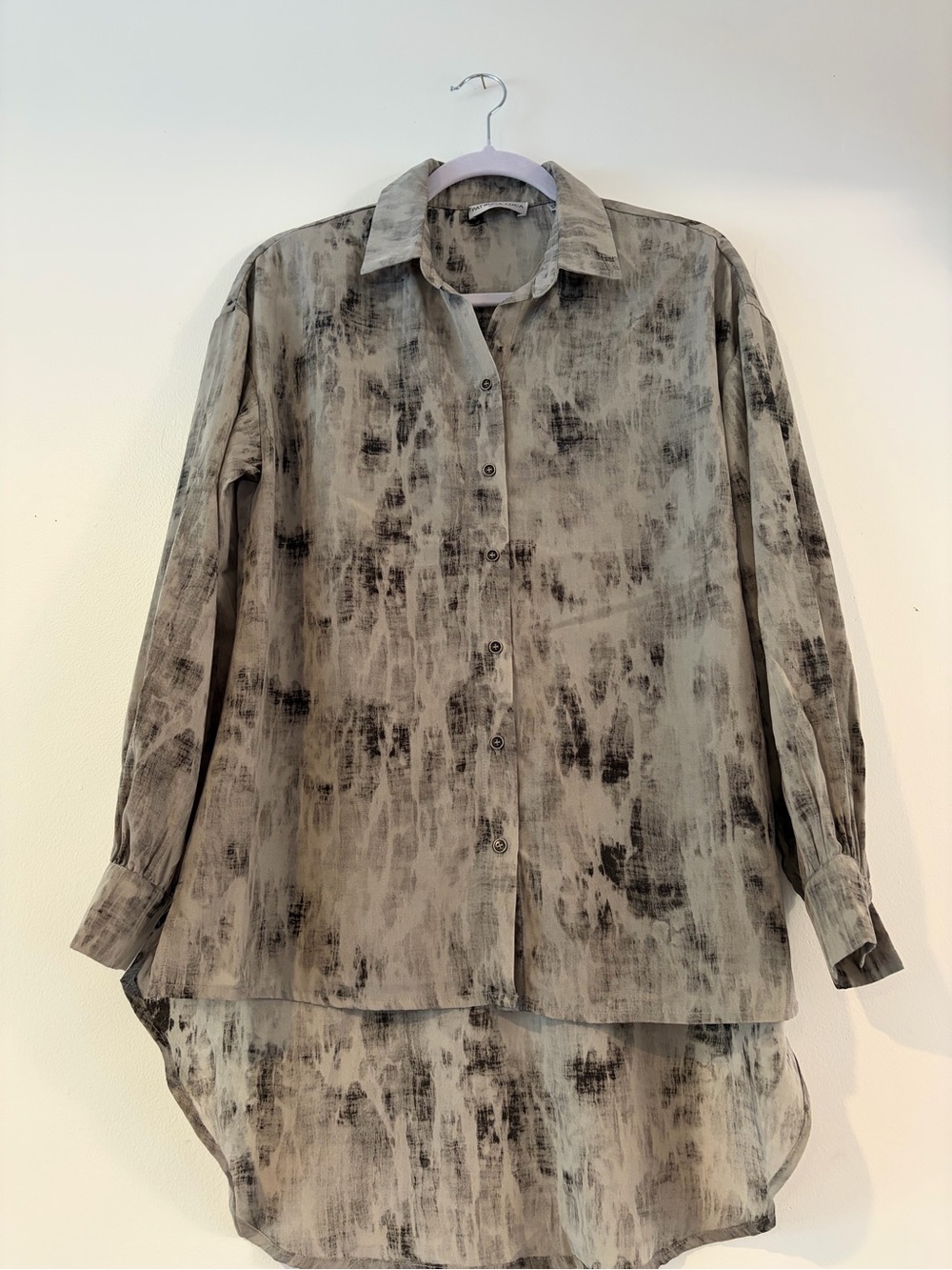 Patrizia Luca Washed Black & Gray Longline Button-Down Shirt
